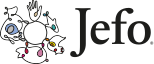 Logo for Jefo, featuring the company name in a black serif font next to an abstract, hand-drawn circular illustration with colorful accents.