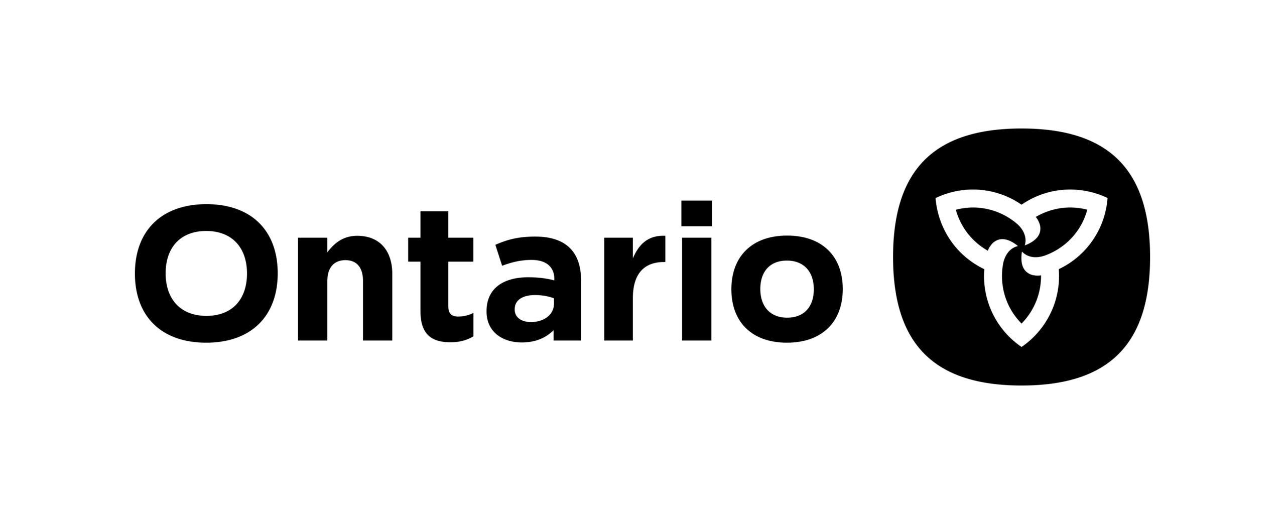 Official logo for the Government of Ontario, featuring the "Ontario" wordmark and the trillium symbol inside a rounded black square.